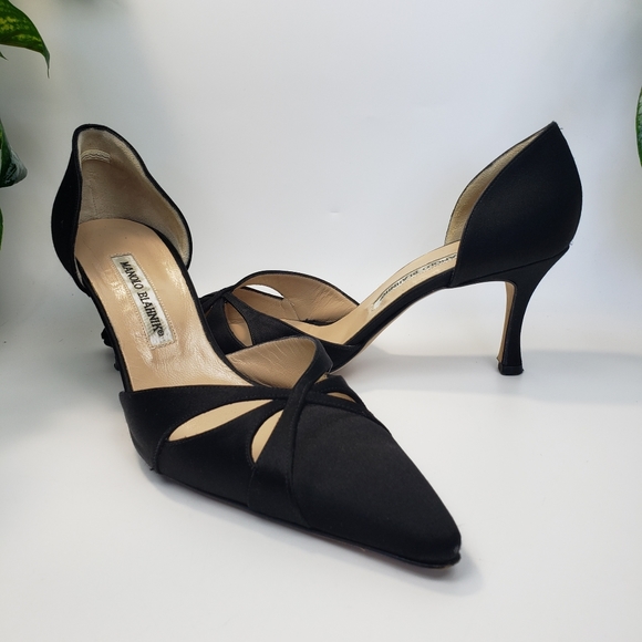 Manolo Blahnik Black Satin Heel Shoe Formal US 8.5 Euro 39.5 - Picture 1 of 11